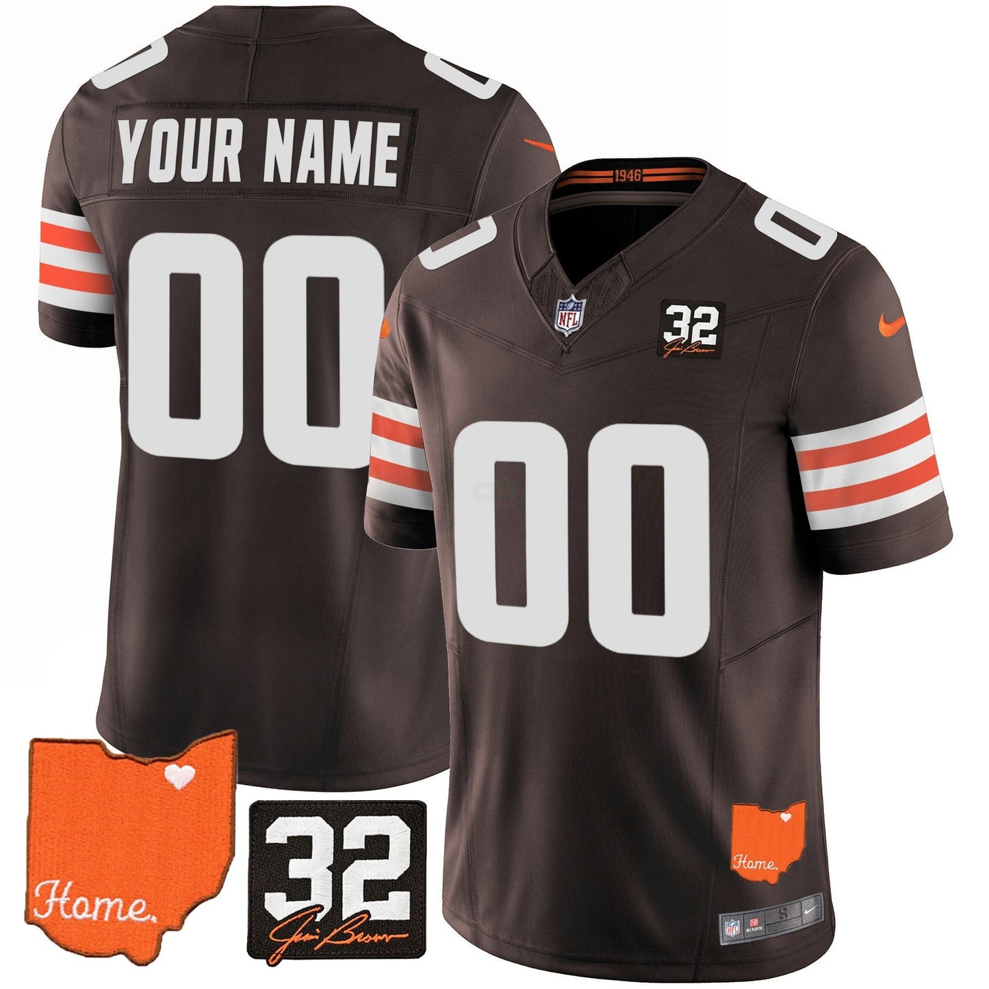 Camisa NFL Cleveland Browns #32 Jim Brown Memorial & Home Patch Jersey V2 - Alternativa