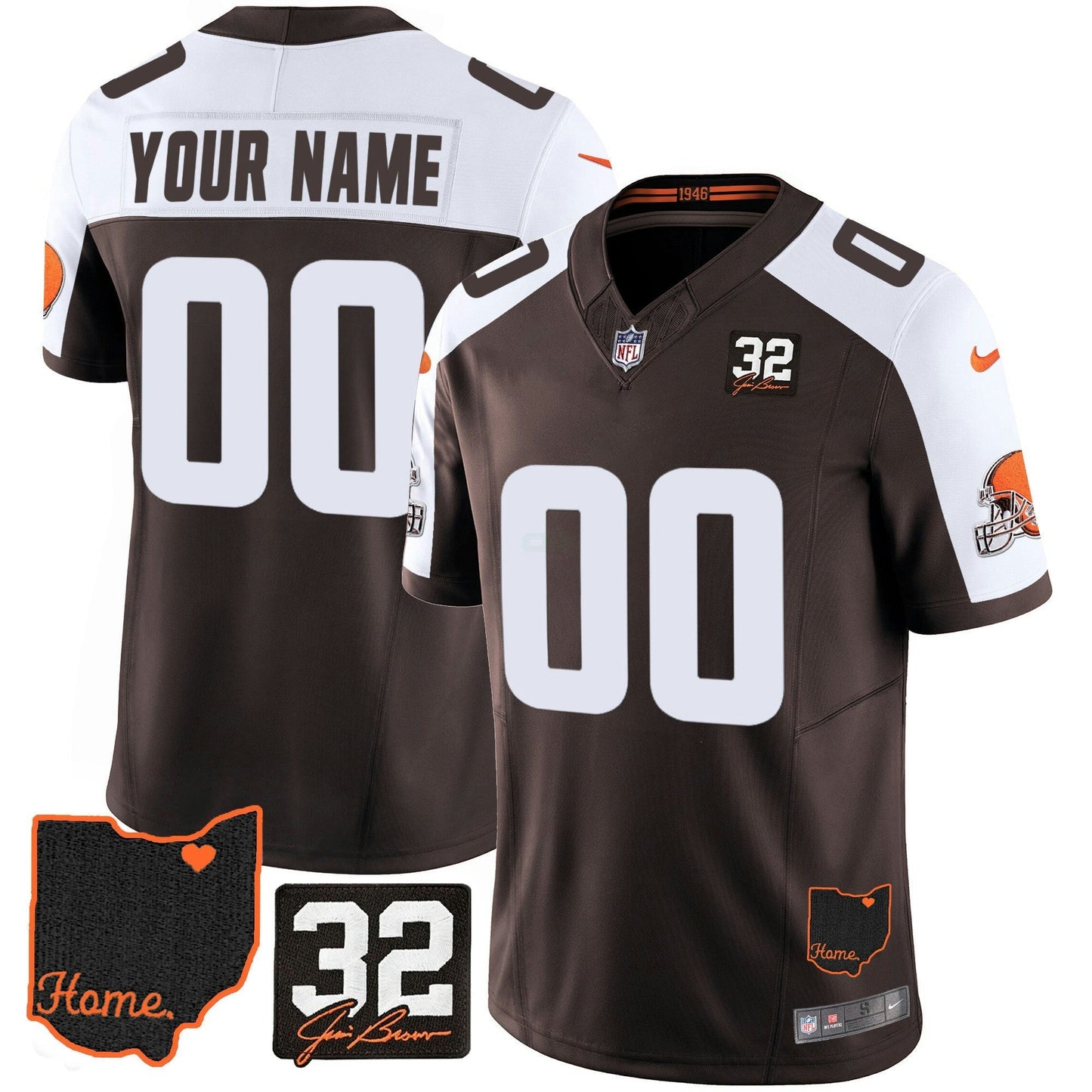 Camisa NFL #32 Jim Brown Memorial & Home Patch Jersey V3