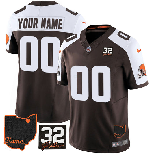 Camisa NFL #32 Jim Brown Memorial & Home Patch Jersey V3