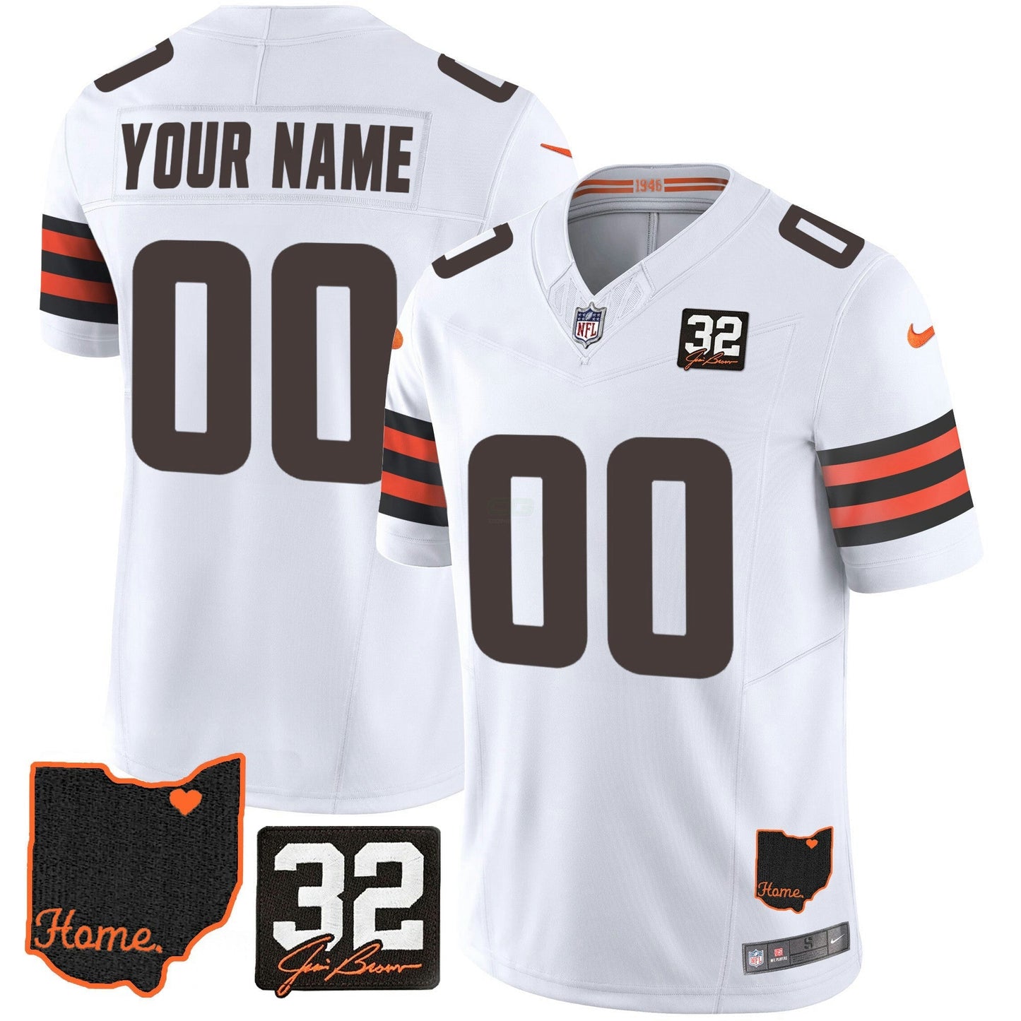 Camisa NFL #32 Jim Brown Memorial & Home Patch Jersey V3