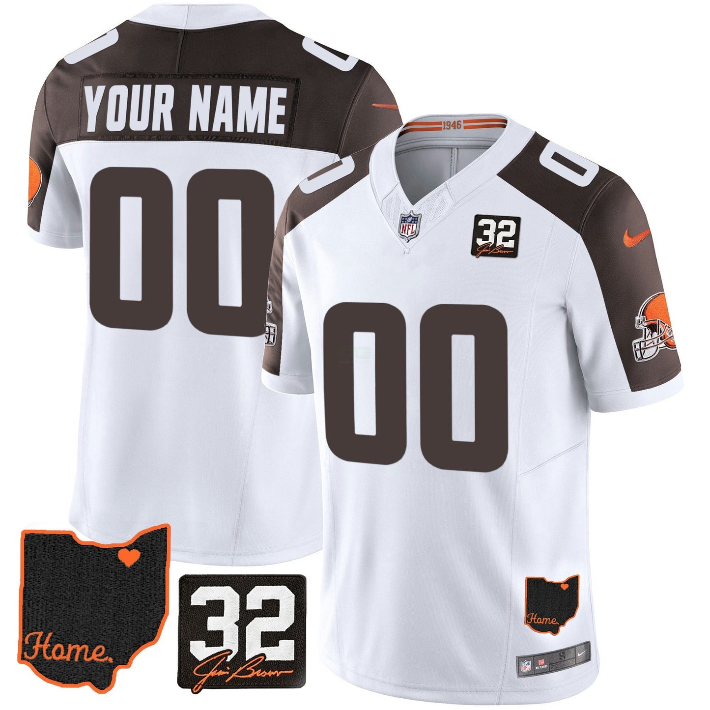 Camisa NFL #32 Jim Brown Memorial & Home Patch Jersey V3