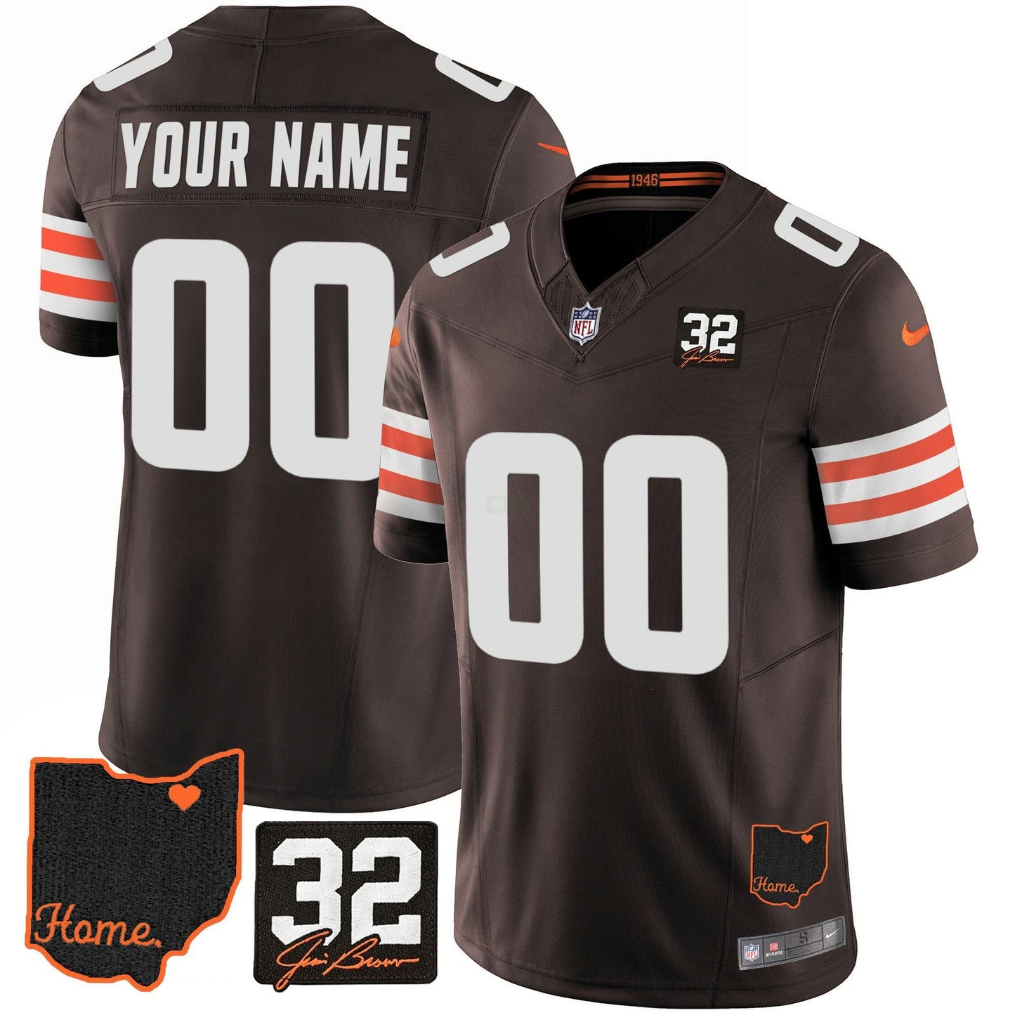 Camisa NFL #32 Jim Brown Memorial & Home Patch Jersey V3
