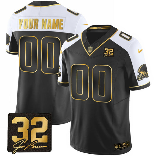 Camisa NFL #32 Jim Brown Memorial Patch Dourada Jersey