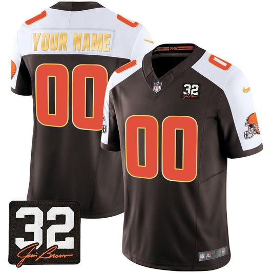 Camisa NFL #32 Jim Brown Memorial Patch Dourada Trim Jersey
