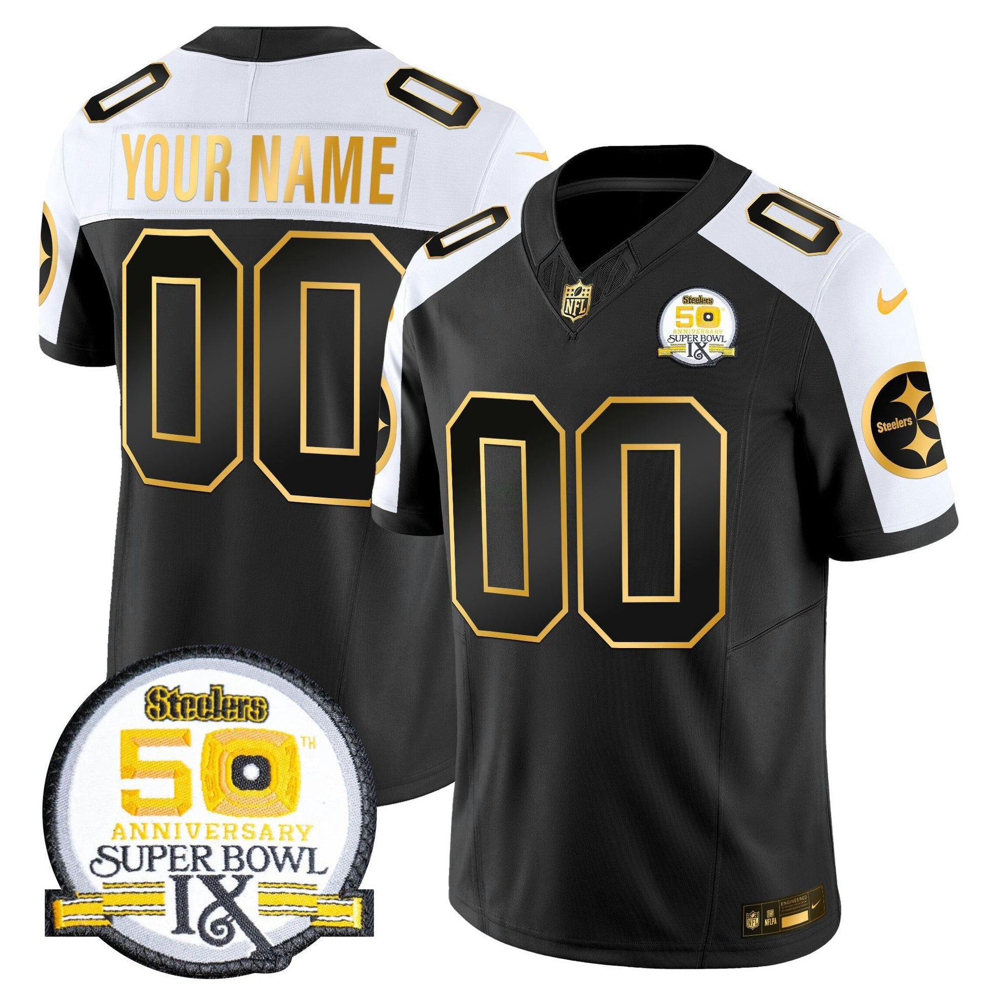 Camisa NFL 50th Anniversary of Super Bowl IX Patch Dourada Vapor Limited Jersey