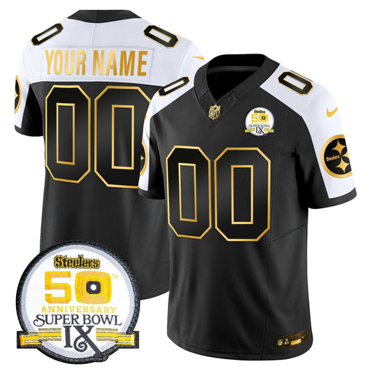 Camisa NFL 50th Anniversary of Super Bowl IX Patch Dourada Vapor Limited Jersey