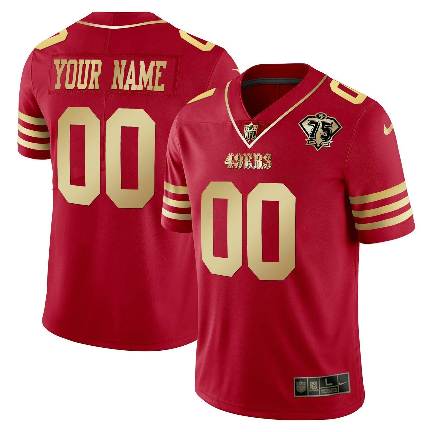 Camisa NFL 75th Anniversary Patch Vapor Preta Vermelha Dourada Limited Custom Name