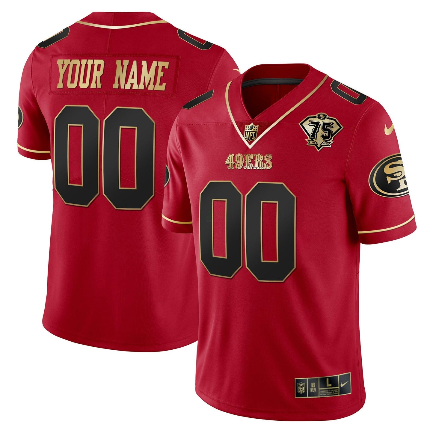 Camisa NFL 75th Anniversary Patch Vapor Preta Vermelha Dourada Limited Custom Name