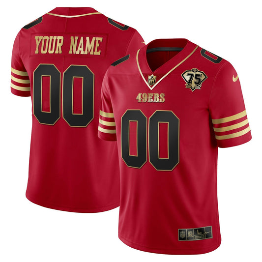 Camisa NFL 75th Anniversary Patch Vapor Preta Vermelha Dourada Limited Custom Name