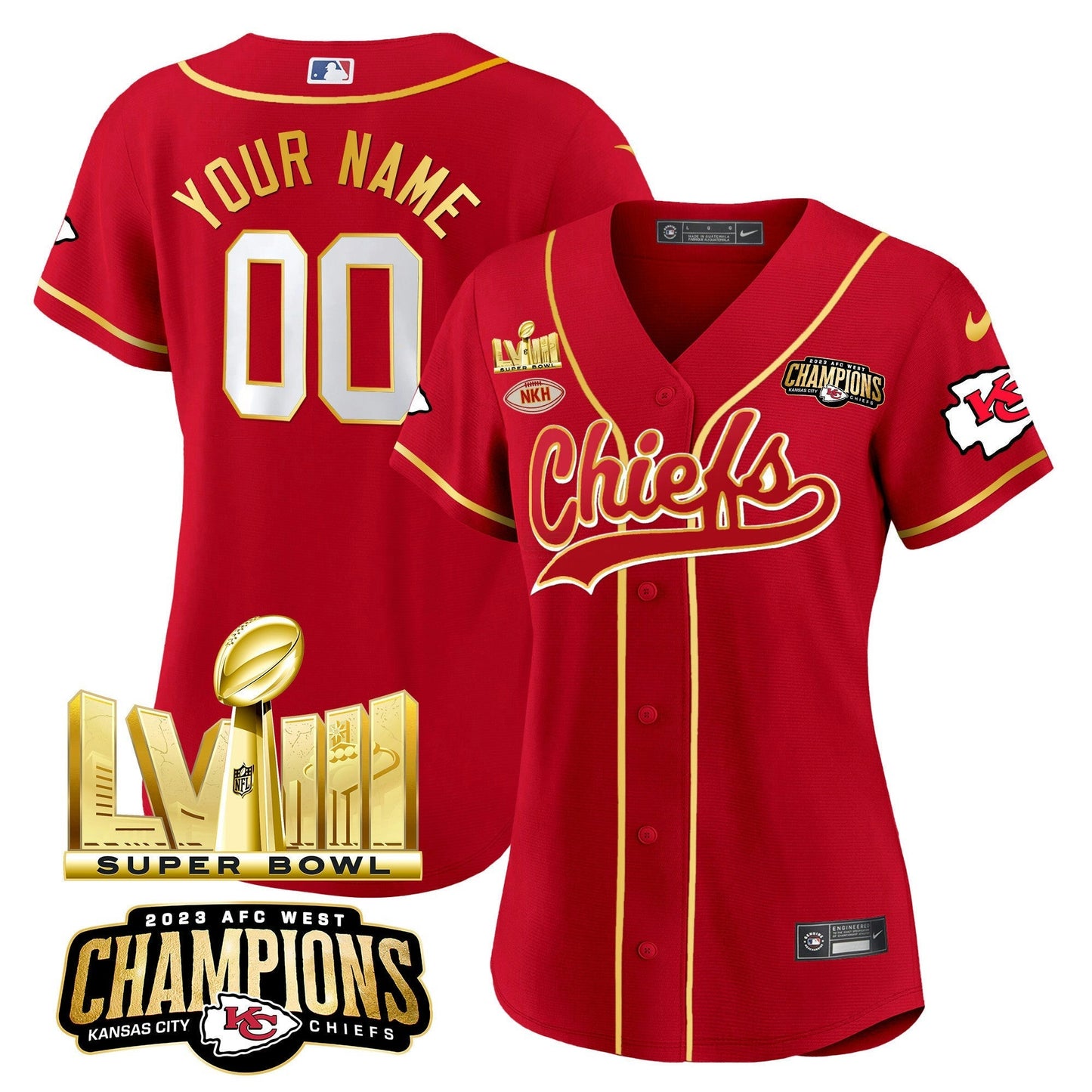 Camisa NFL AFC West Champions & Super Bowl LVIII Dourada Patch Jersey