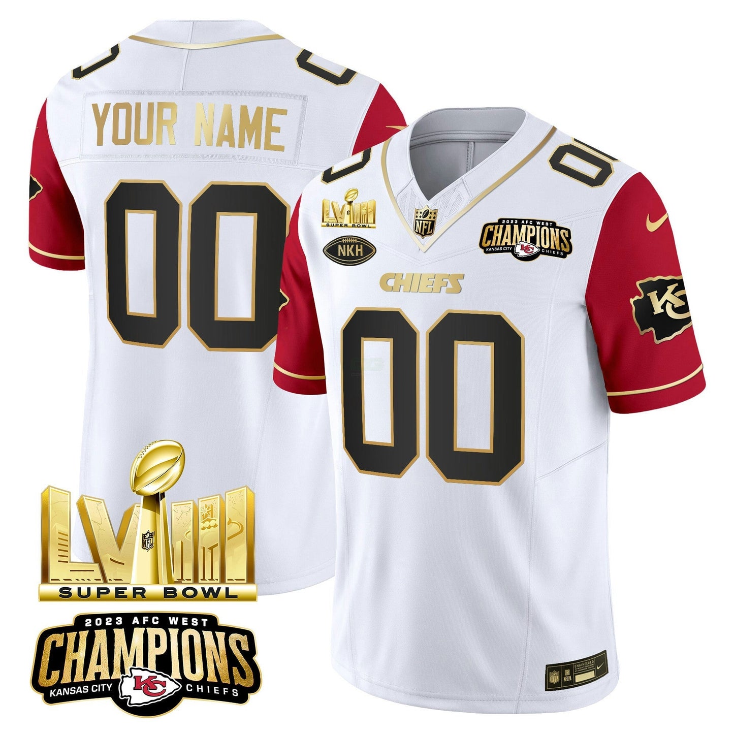 Camisa NFL AFC West Champions & Super Bowl LVIII Dourada Patch Vapor Jersey V2