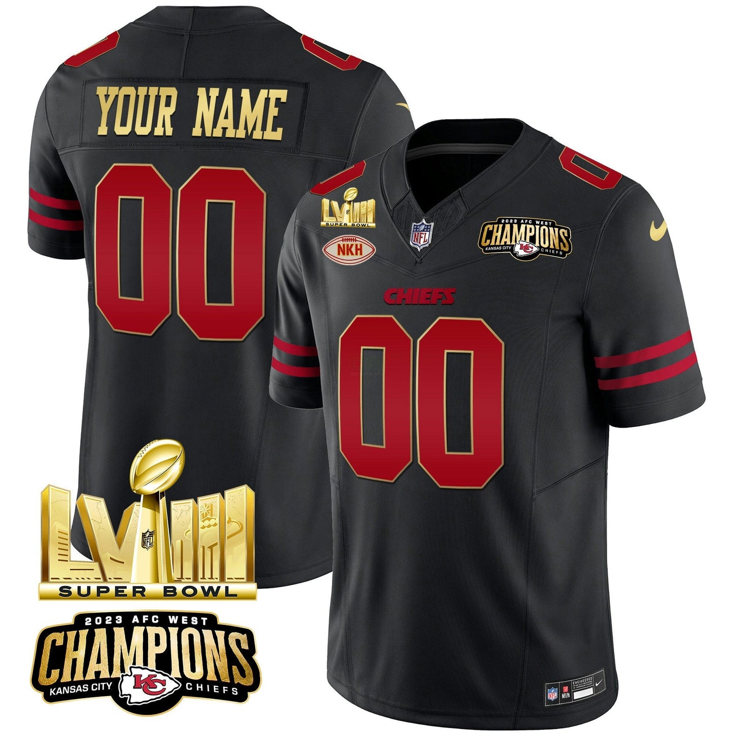 Camisa NFL AFC West Champions & Super Bowl LVIII Dourada Patch Vapor Jersey