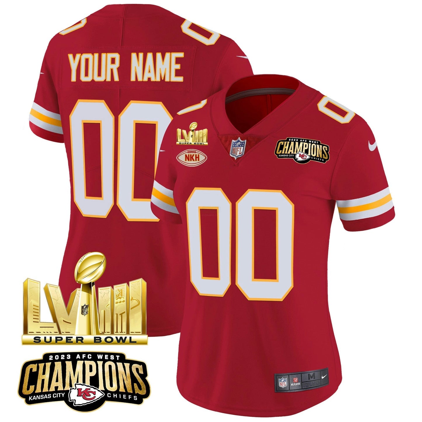 Camisa NFL AFC West Champions & Super Bowl LVIII Dourada Patch Vapor Jersey
