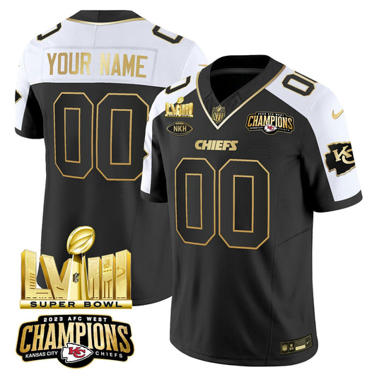 Camisa NFL AFC West Champions & Super Bowl LVIII Dourada Patch Vapor Jersey V2