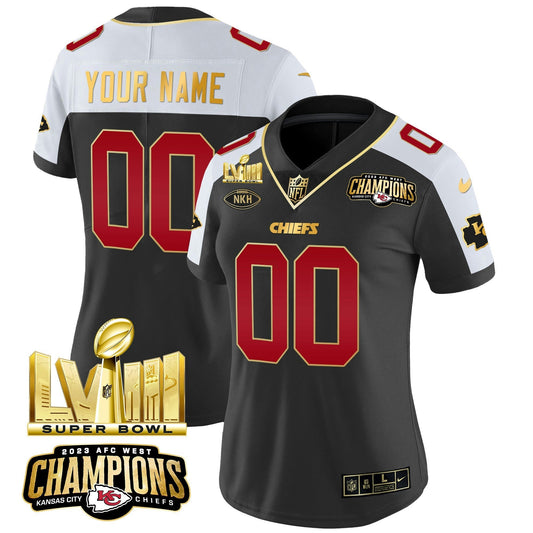 Camisa NFL AFC West Champions & Super Bowl LVIII Dourada Patch Vapor Jersey