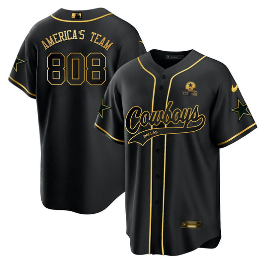 Camisa NFL America’s Team #808 Dallas Baseball Preta Dourada Jersey - America's Team