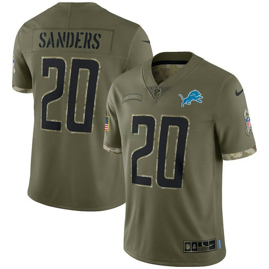 Camisa NFL Barry Sanders Olive Detroit 2022 Salute To Service Limited Jersey - Salute To Service