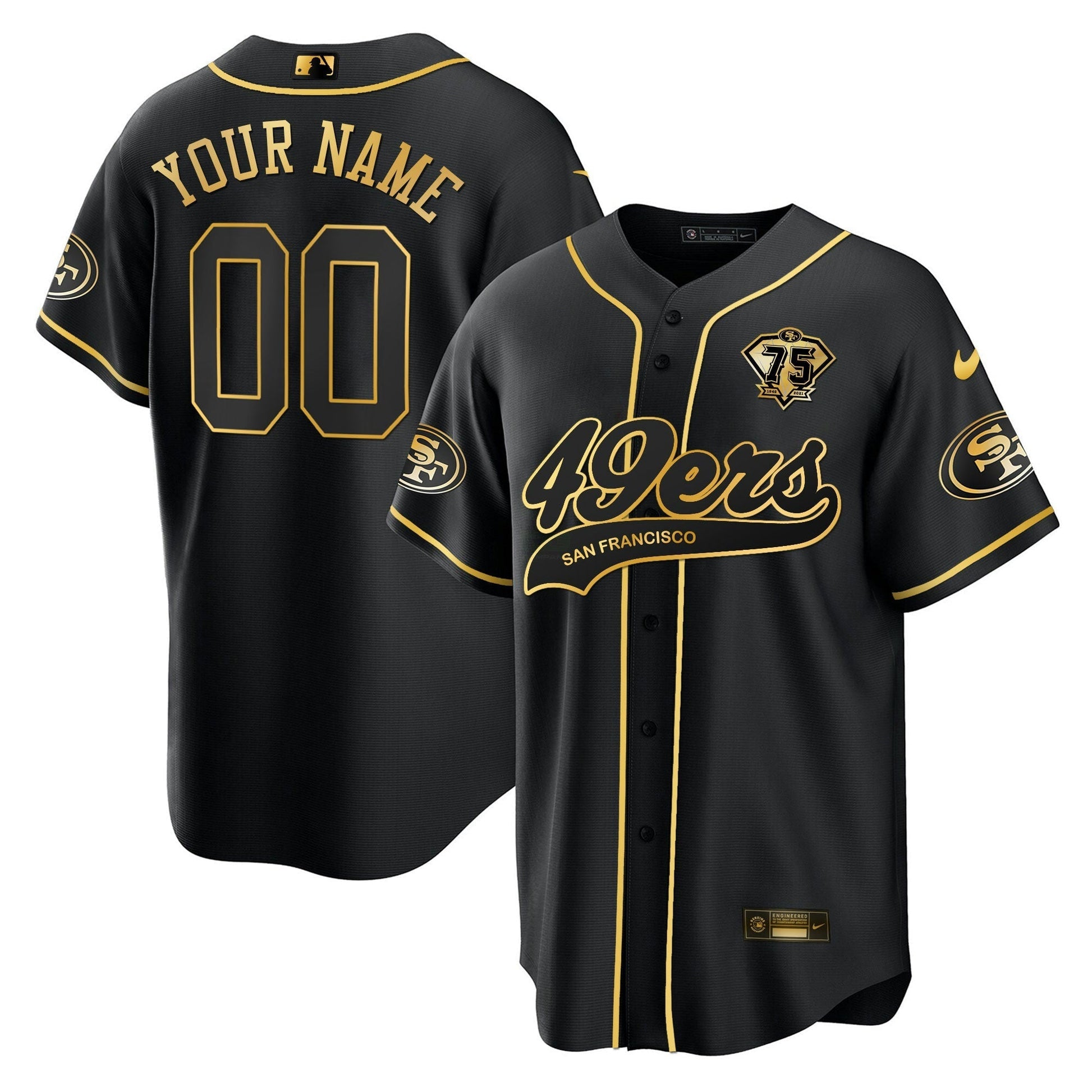 Camisa NFL Baseball Preta Dourada Jersey - Preta Dourada
