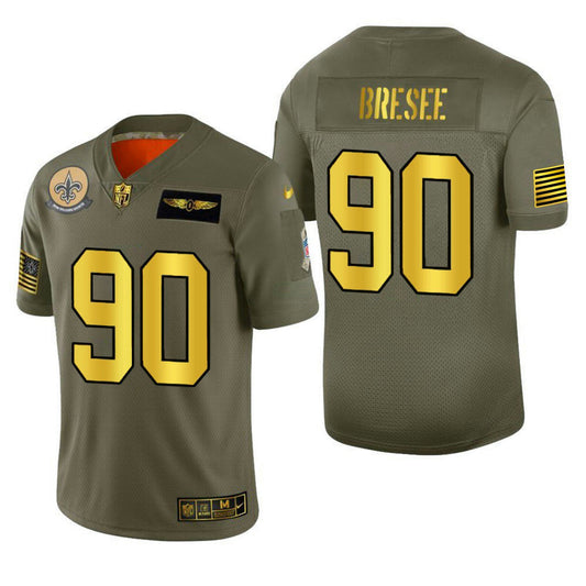 Camisa NFL Bryan Bresee New Orleans Salute To Service Dourada Jersey - Olive