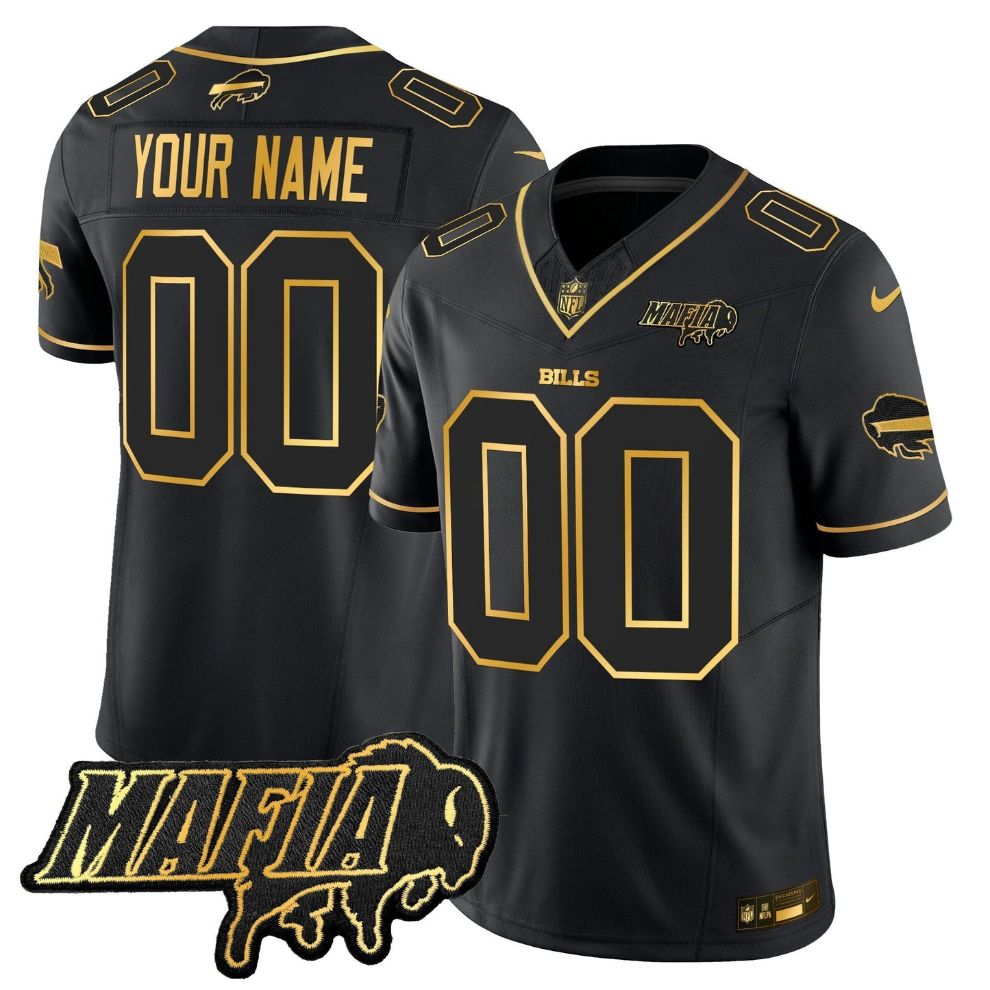 Camisa NFL Buffalo 2025 Mafia Patch Dourada Vapor Limited Jersey