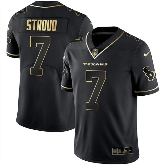 Camisa NFL C.J. Stroud Houston Preta Dourada Jersey
