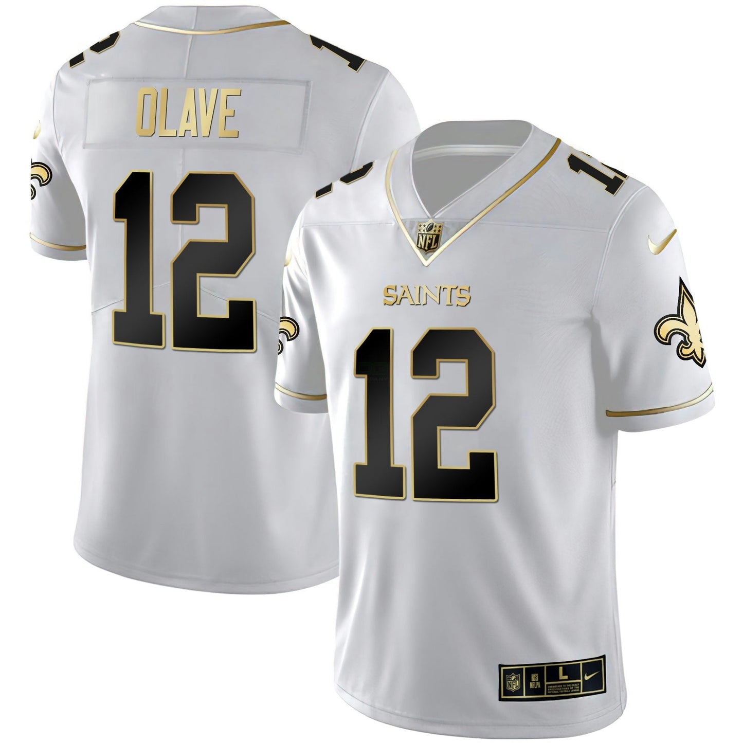 Camisa NFL Chris Olave New Orleans Preta Dourada & Branca Dourada Jersey