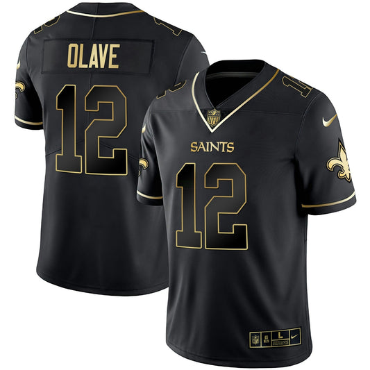 Camisa NFL Chris Olave New Orleans Preta Dourada & Branca Dourada Jersey