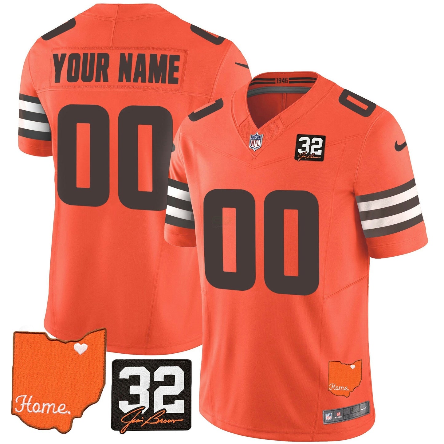 Camisa NFL Cleveland 2025 Jim Brown Memorial & Home Patch Vapor Limited Jersey