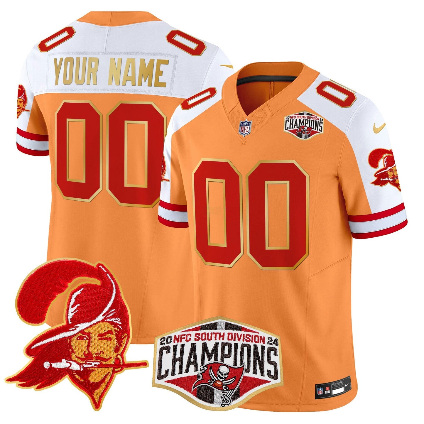 Camisa NFL Creamsicle 2024 NFC South Division Champions Patch Dourada Trim Vapor Limited Jersey