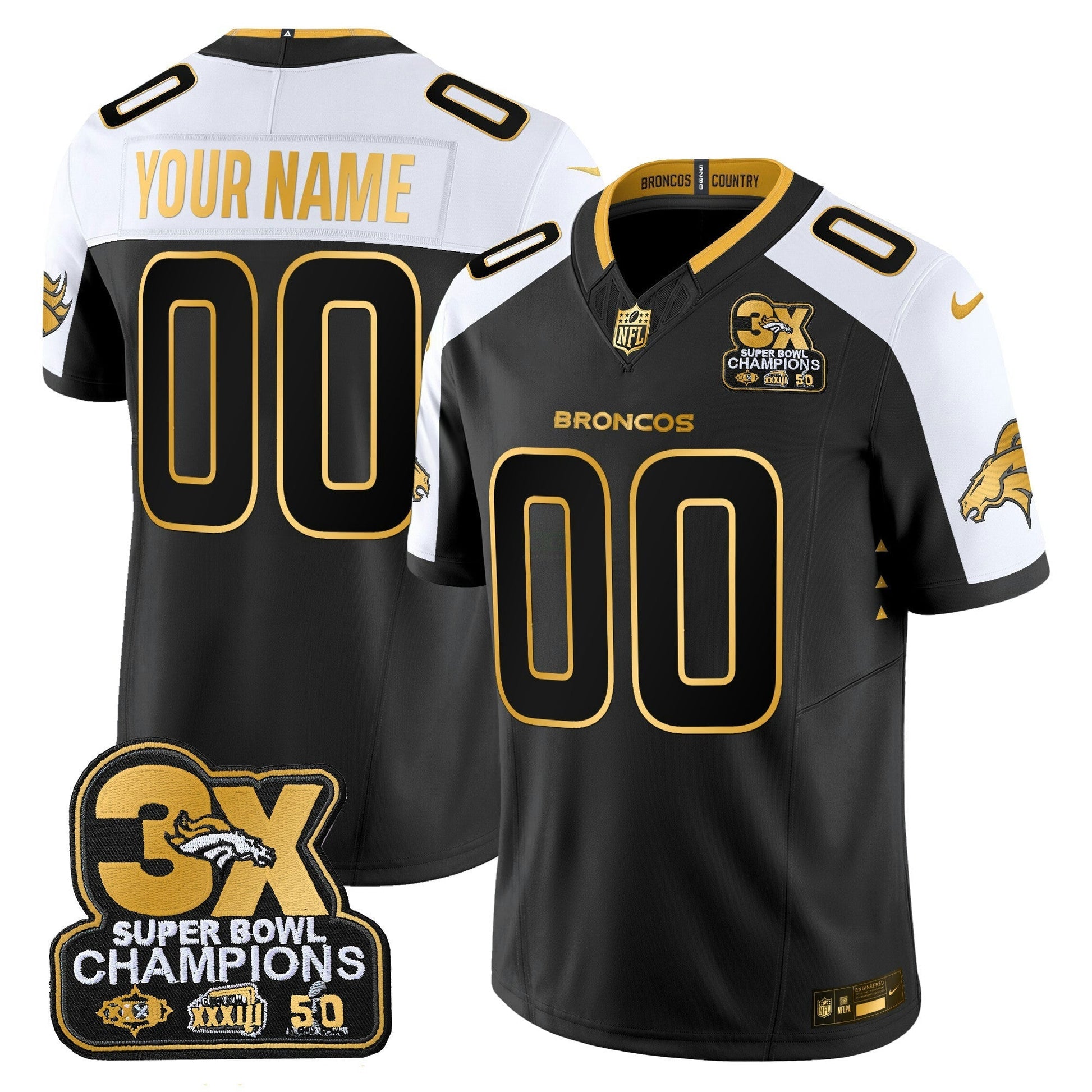 Camisa NFL Denver 3-Time Champions Patch Dourada Vapor Limited Jersey