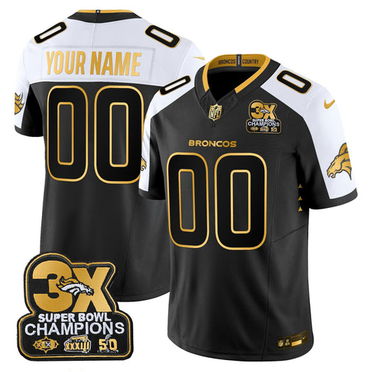 Camisa NFL Denver 3-Time Champions Patch Dourada Vapor Limited Jersey