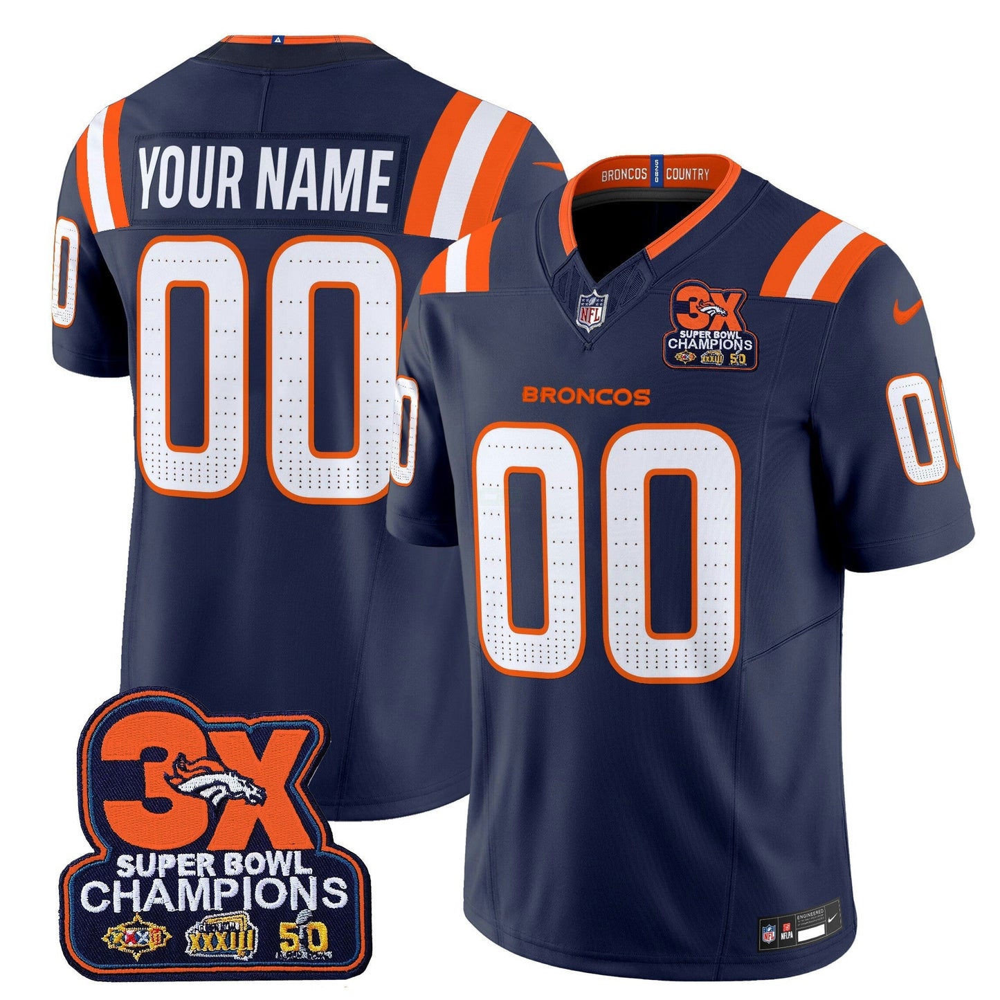 Camisa NFL Denver 3-Time Champions Patch Vapor Limited Jersey V2