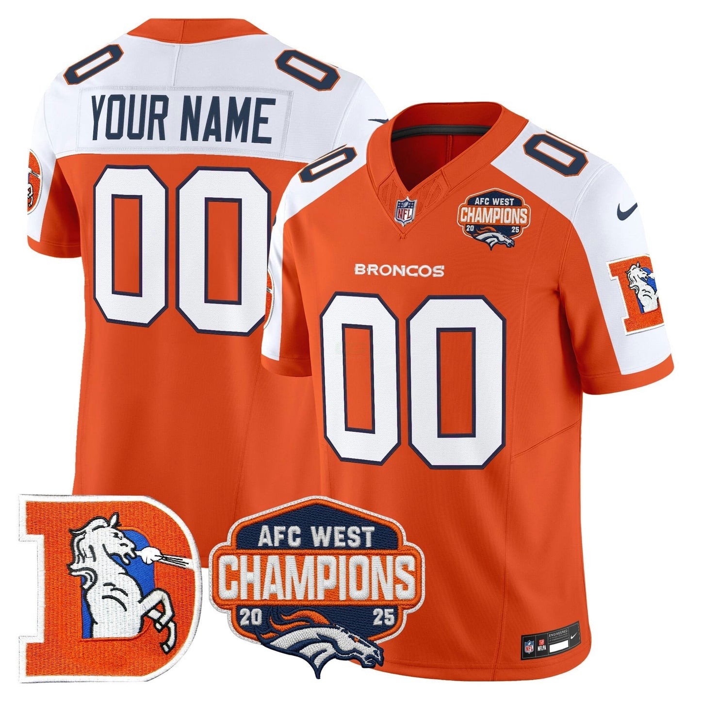 Camisa NFL Denver Throwback Vapor Limited Jersey – 2025 AFC West Division Champions Patch