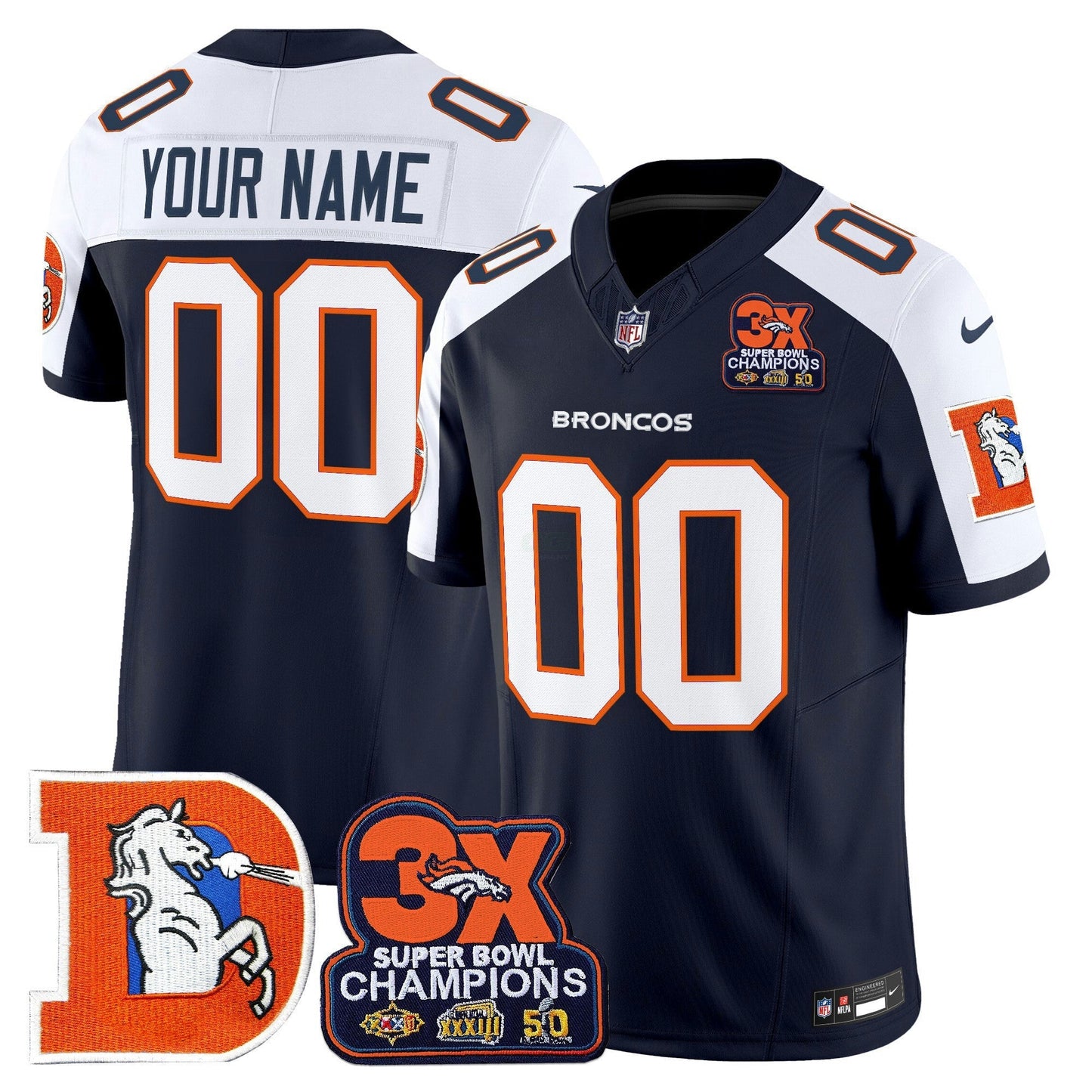 Camisa NFL Denver Throwback Vapor Limited Jersey – 3-Time Champions Patch