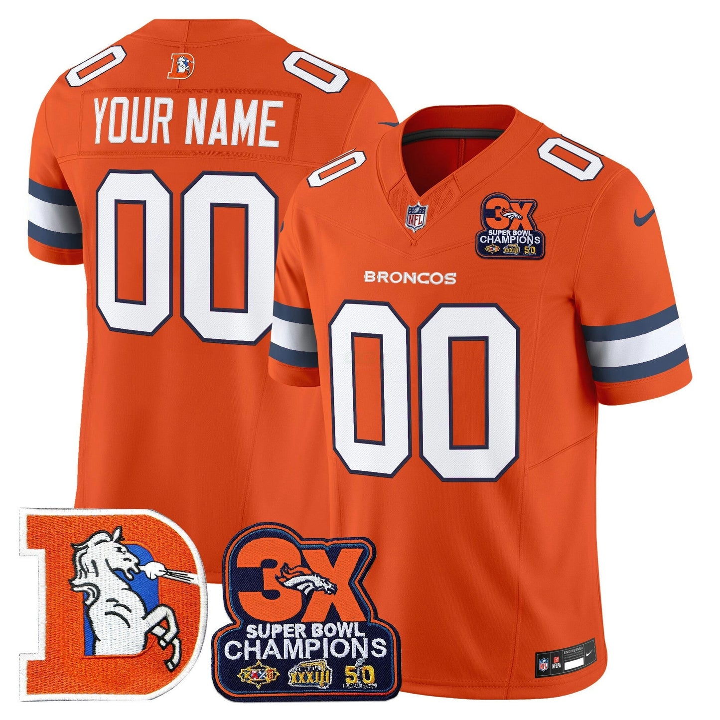 Camisa NFL Denver Throwback Vapor Limited Jersey – 3-Time Champions Patch