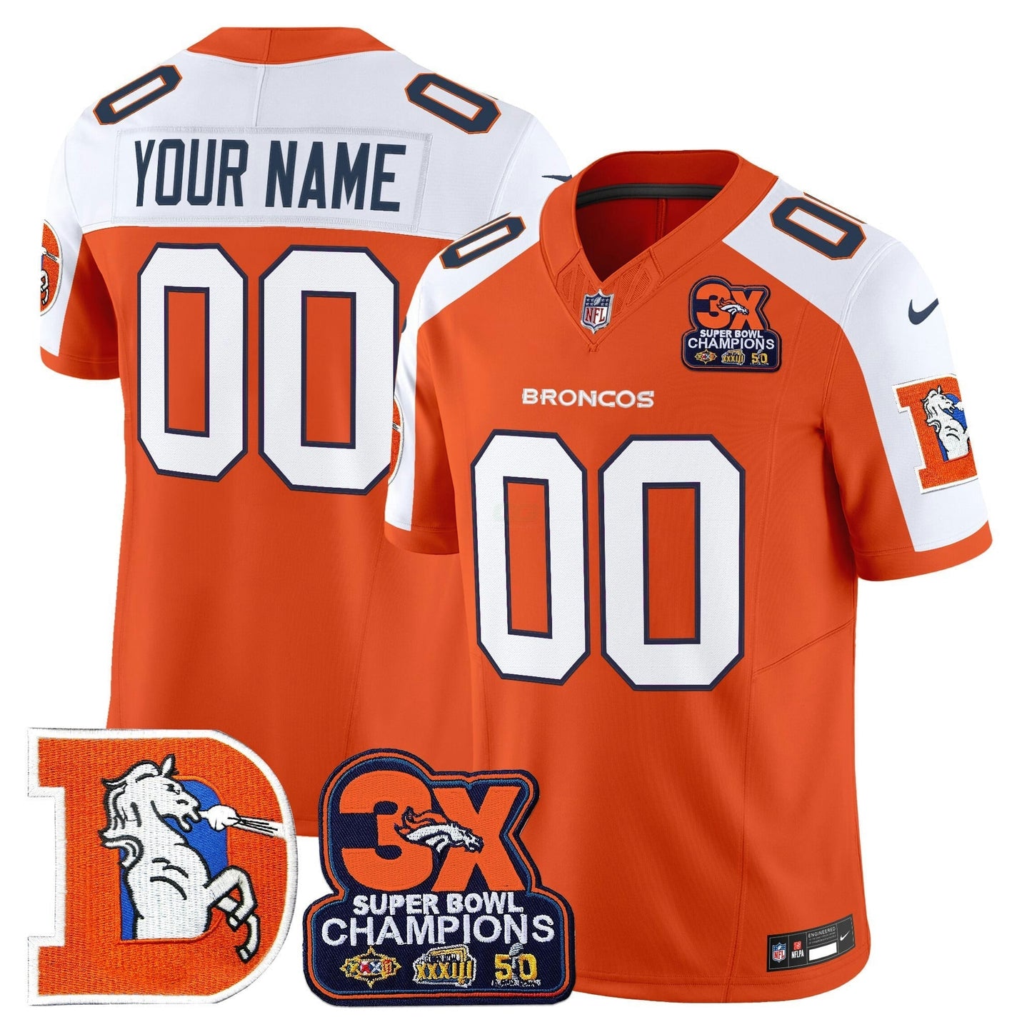 Camisa NFL Denver Throwback Vapor Limited Jersey – 3-Time Champions Patch