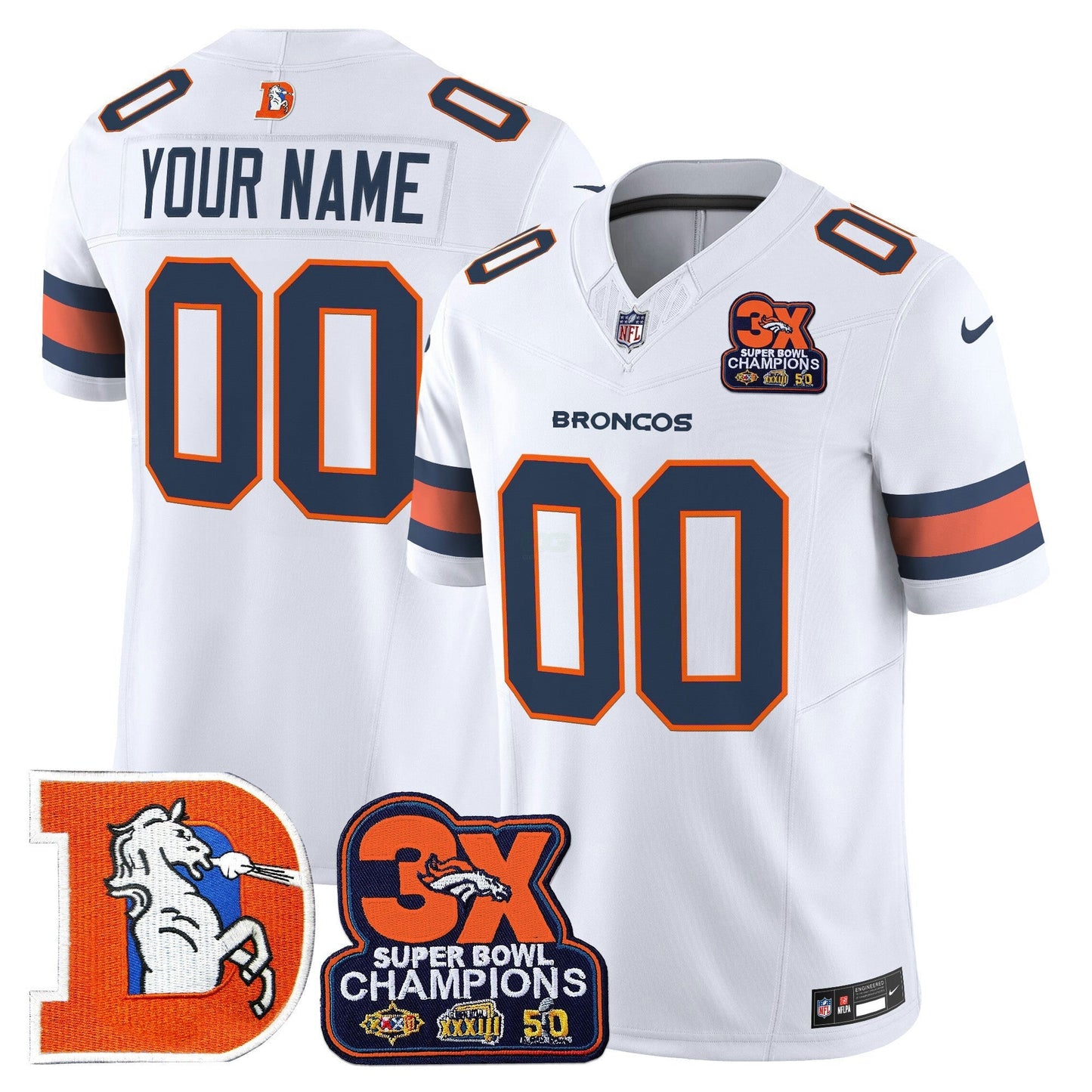 Camisa NFL Denver Throwback Vapor Limited Jersey – 3-Time Champions Patch