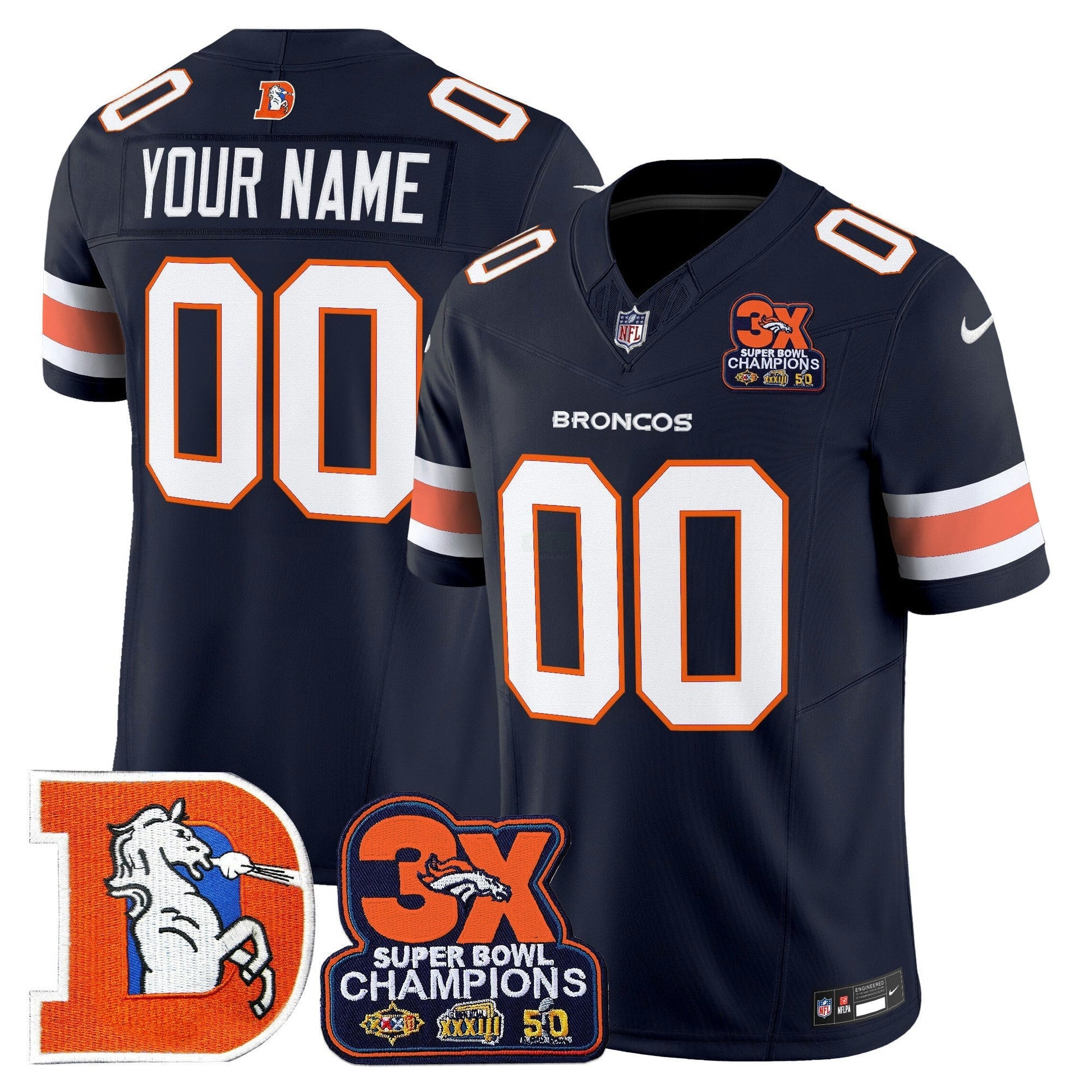 Camisa NFL Denver Throwback Vapor Limited Jersey – 3-Time Champions Patch