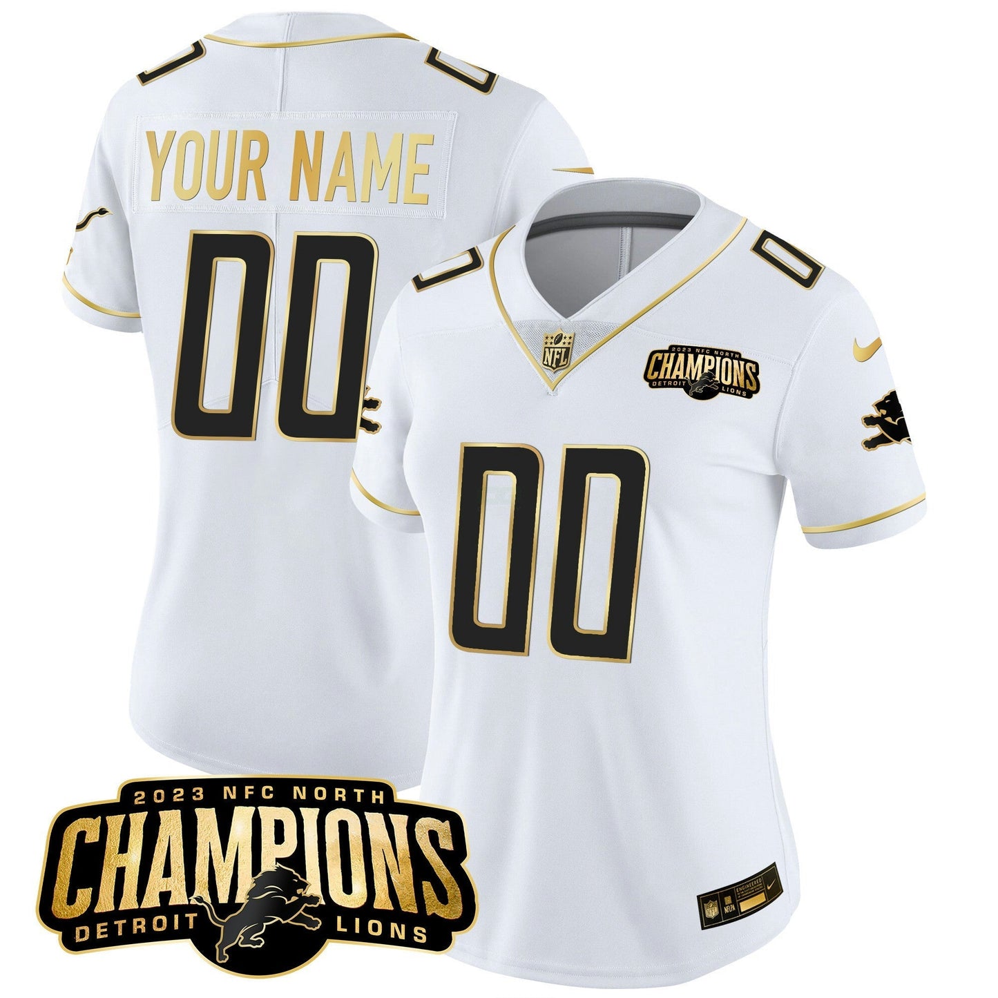 Camisa NFL Detroit 2023 NFC North Champions Patch Dourada Vapor Jersey