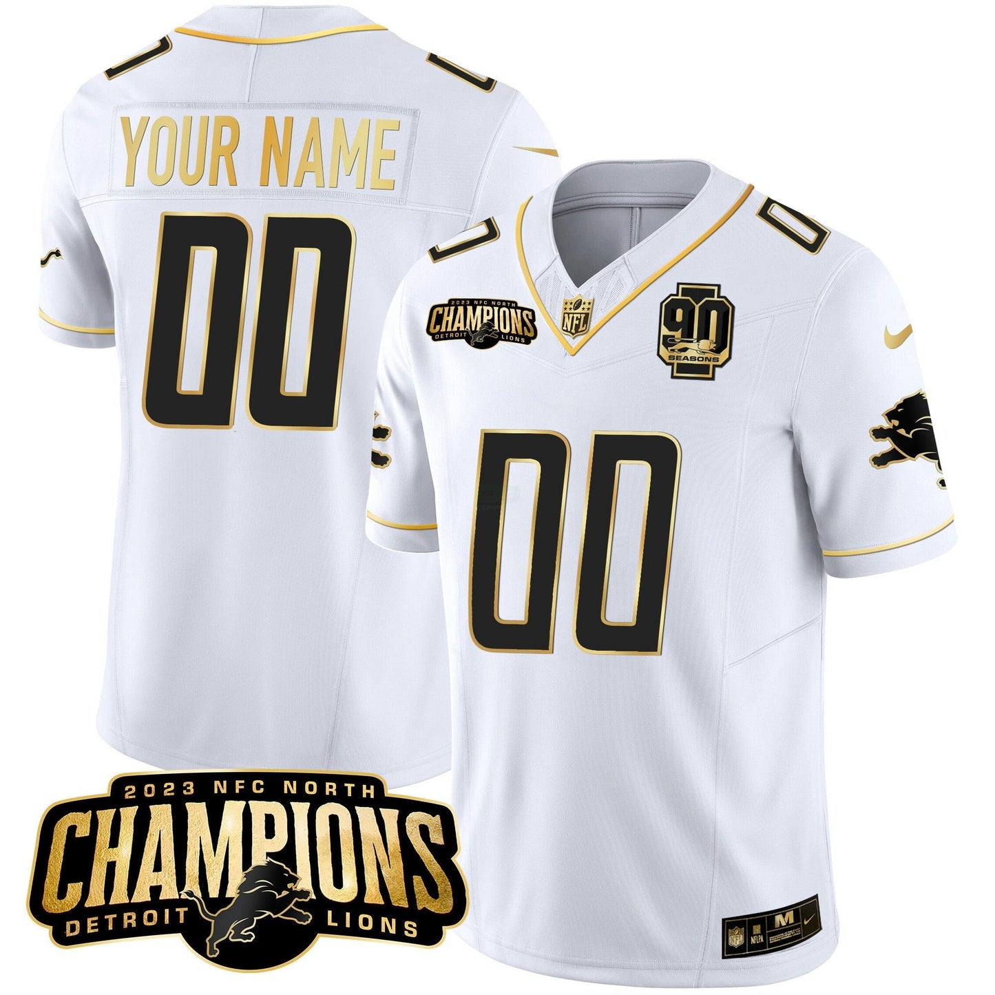 Camisa NFL Detroit 2023 NFC North Champions Patch Dourada Vapor Jersey V2