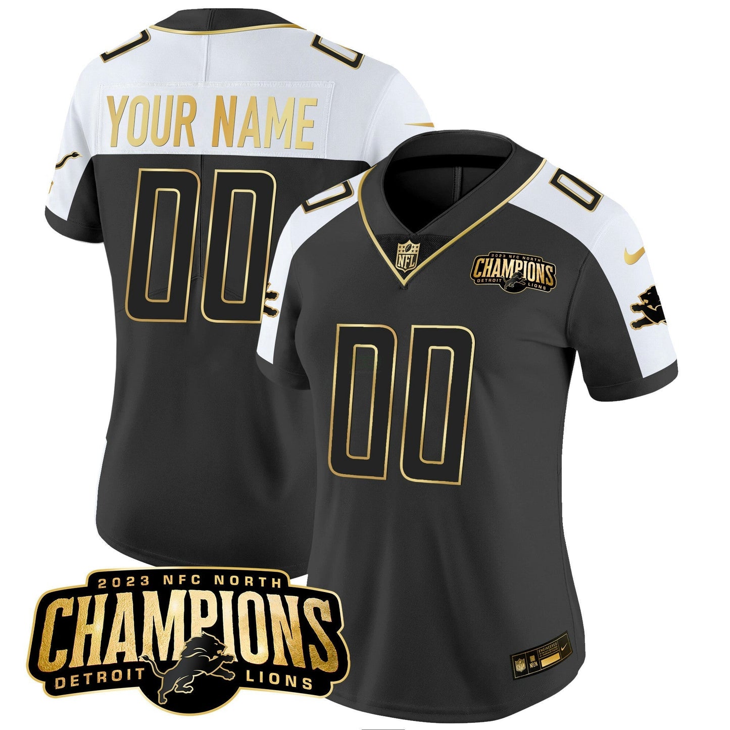 Camisa NFL Detroit 2023 NFC North Champions Patch Dourada Vapor Jersey
