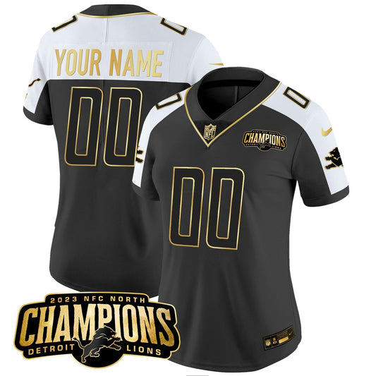 Camisa NFL Detroit 2023 NFC North Champions Patch Dourada Vapor Jersey