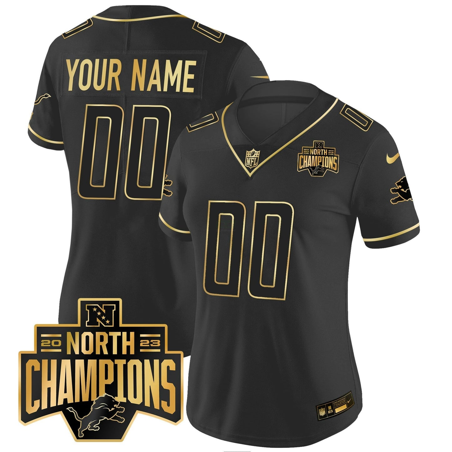 Camisa NFL Detroit 2023 NFC North Division Champions Patch Vapor Dourada Jersey