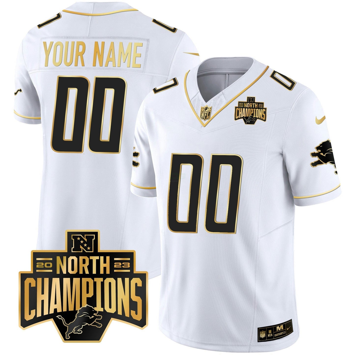 Camisa NFL Detroit 2023 NFC North Division Champions Patch Vapor Dourada Jersey