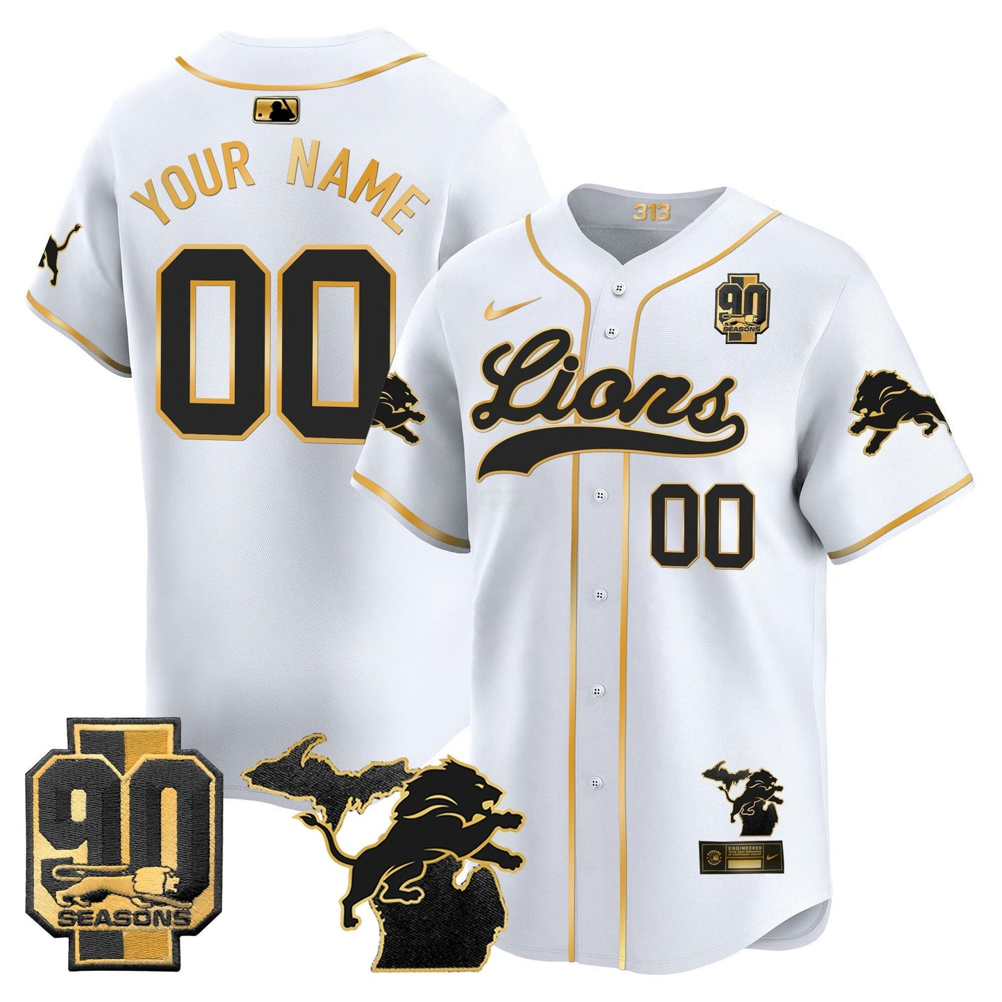 Camisa NFL Detroit 2024 Michigan & 90th Season Patch Dourada Jersey