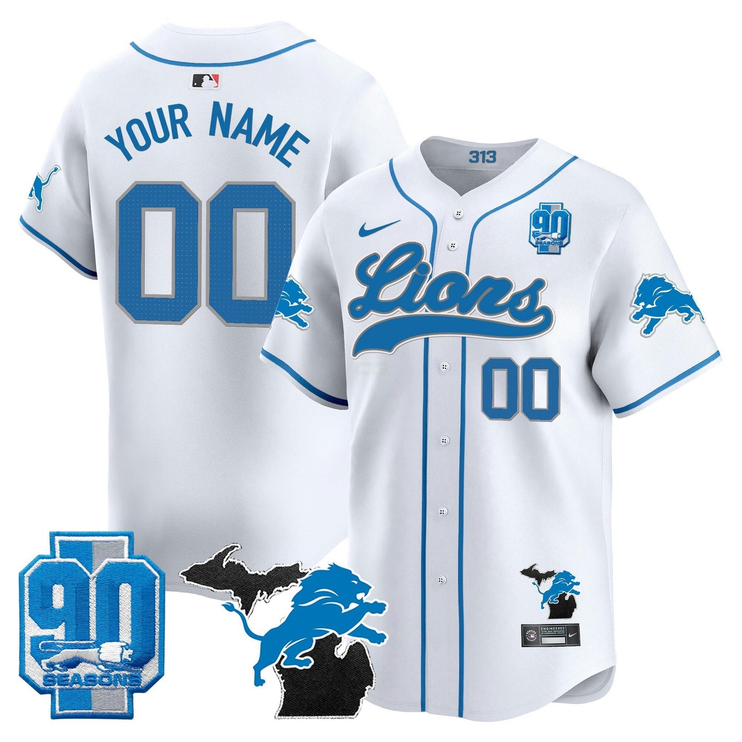 Camisa NFL Detroit 2024 Michigan & 90th Season Patch Dourada Jersey