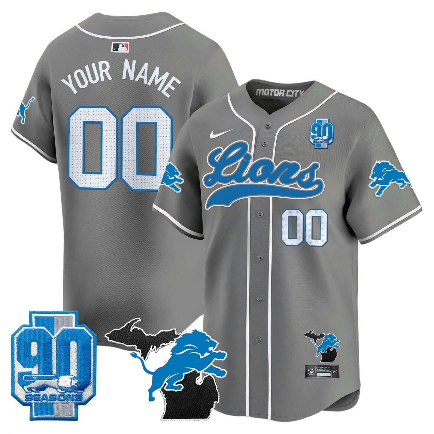 Camisa NFL Detroit 2024 Michigan & 90th Season Patch Dourada Jersey