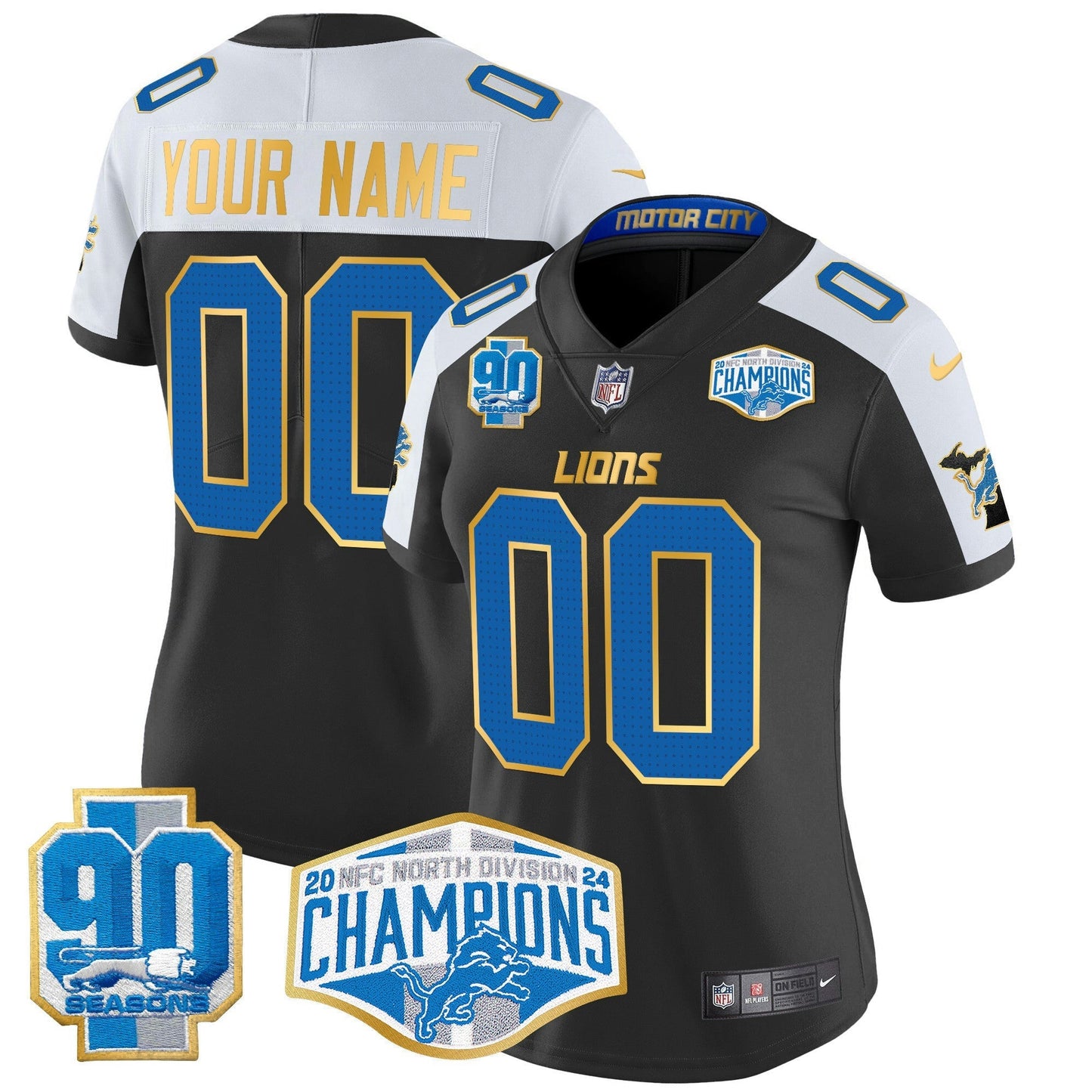 Camisa NFL Detroit 2024 NFC North Division Champions Patch Dourada Trim Vapor Limited Jersey