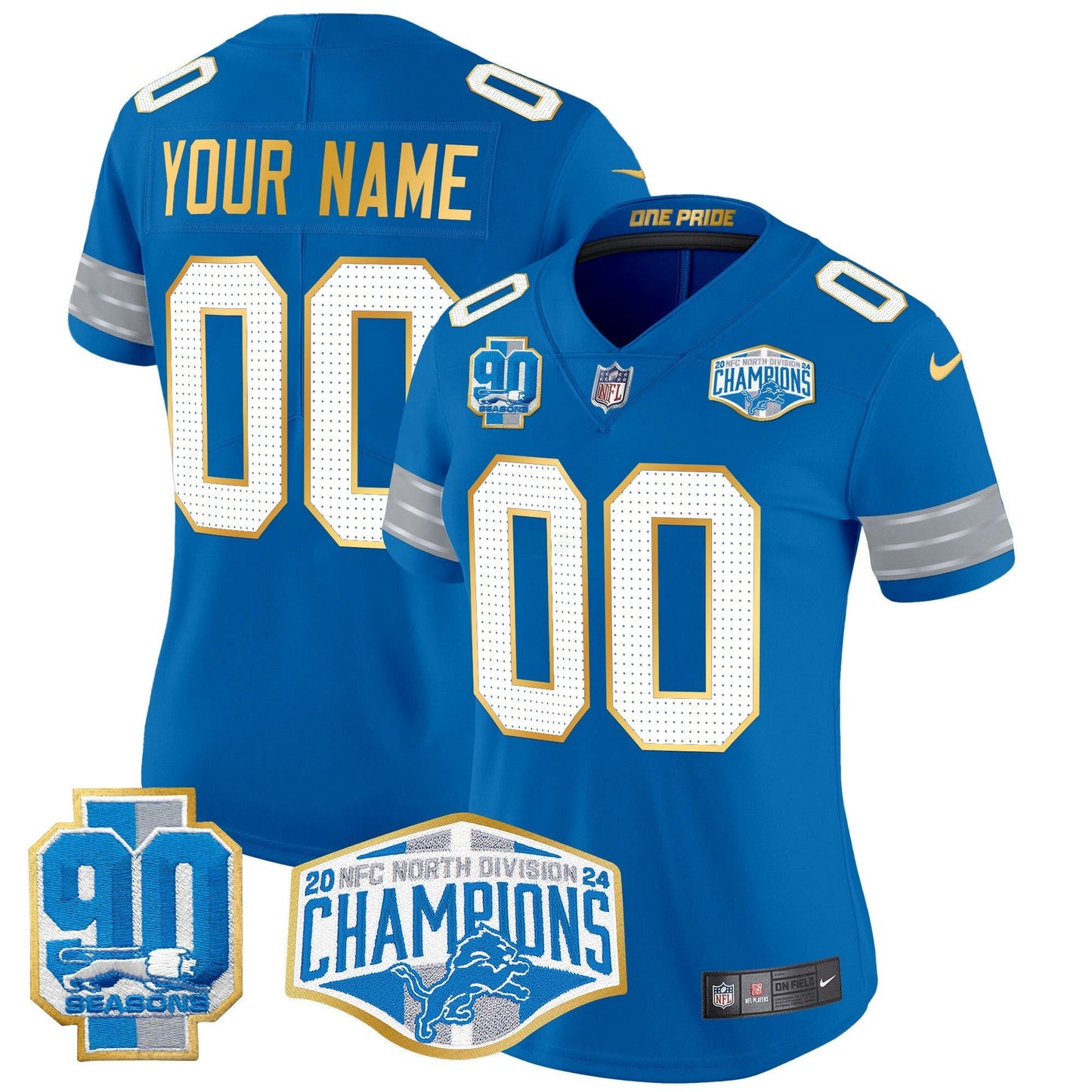 Camisa NFL Detroit 2024 NFC North Division Champions Patch Dourada Trim Vapor Limited Jersey