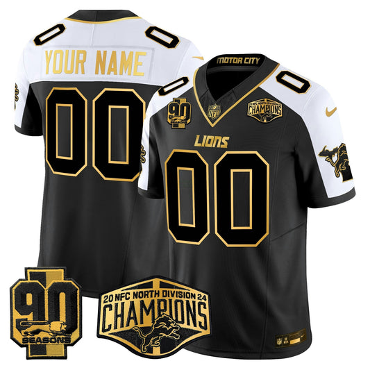 Camisa NFL Detroit 2024 NFC North Division Champions Patch Dourada Vapor Limited Jersey